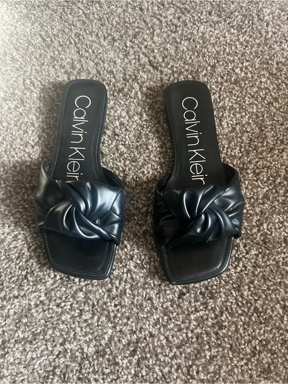 Calvin Klein Black Knotted Slide Sandals with Square Toe